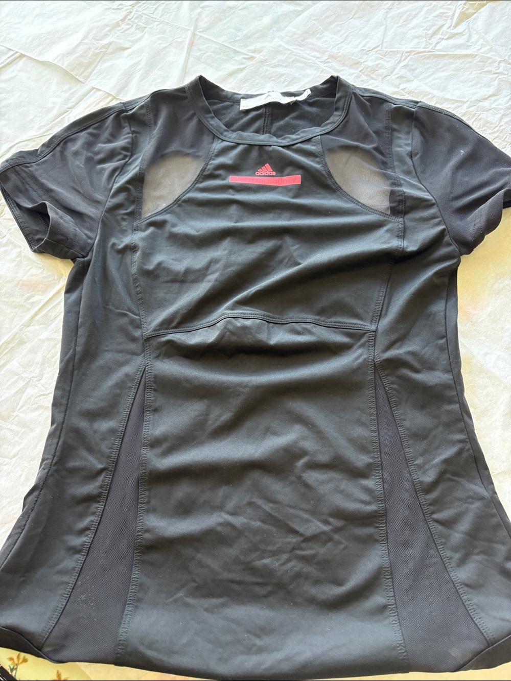 Adidas by Stella McCartney Black Short-Sleeve Tee with Pink Logo